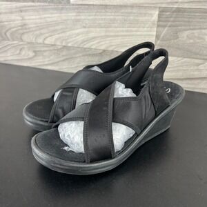 Skechers Cali Rumblers Sandals Women 9 Black Wedge Slingback Memory Foam Classic